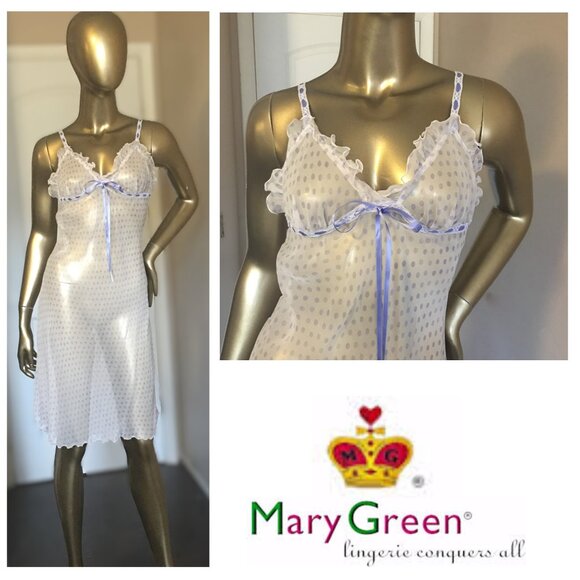 MARY GREEN Sheer Silk Lavender Polka Dot Nightgown၄၃NEW WITH TAGS!